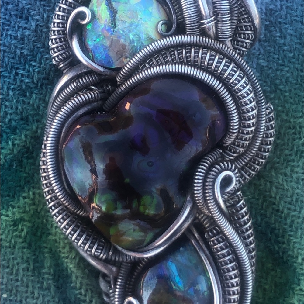 Custom wire wrap necklace Opal, Agate, Garnet